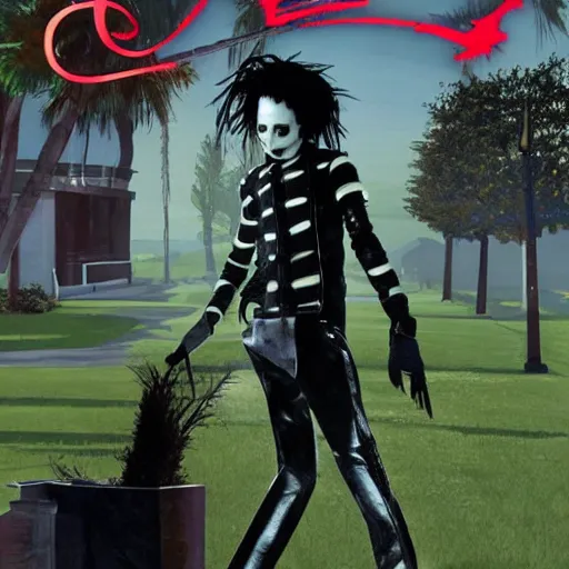 Image similar to edward scissorhands in gta 6 cover art by pedro conti