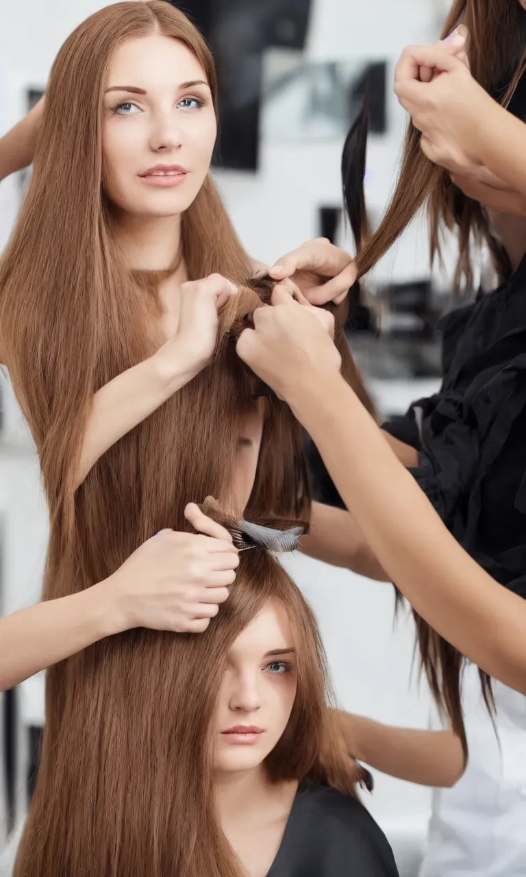 Image similar to woman with long hair getting haircut