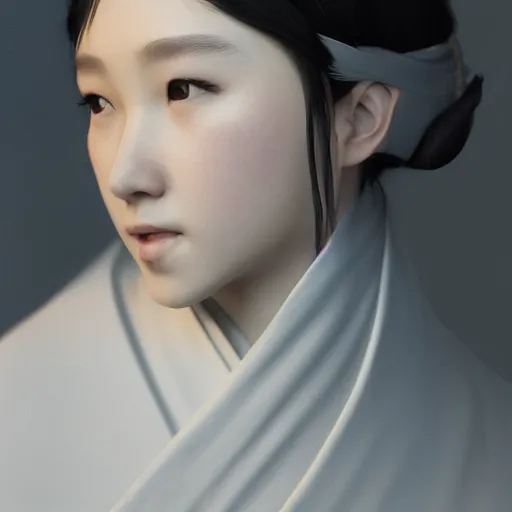 Image similar to a lovely girl in hanfu, by ruan jia, unreal engine, cg rendering, 8 k, closeup, smooth, trending on artstation, digital illustration, black hair