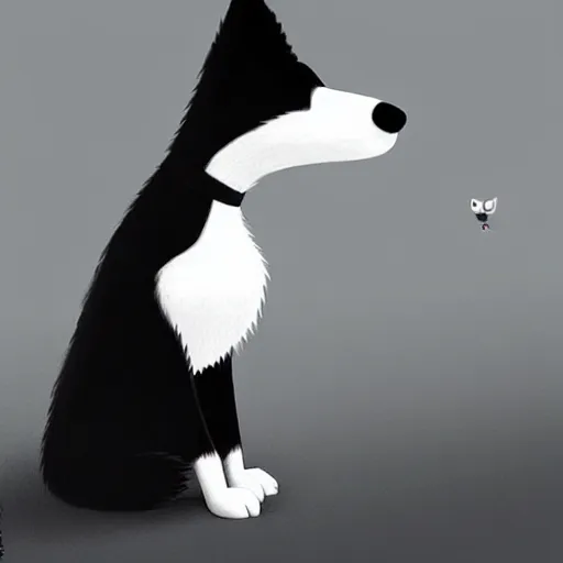 Image similar to Goro Fujita illustrating a beautiful black and white fluffy dog, with big ears on a plain background, art by Goro Fujita, sharp focus, highly detailed, ArtStation