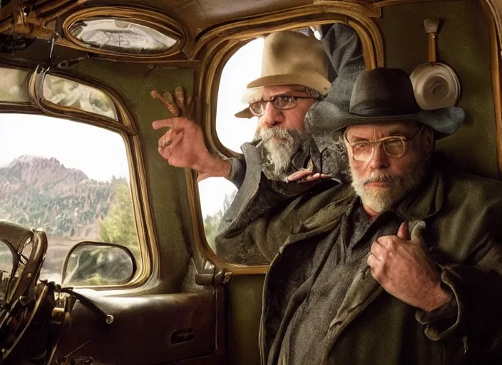 Prompt: First image from Guillermo del Toro's new film Blackadar, starring Mark Rylance as a thrill-seeking alcoholic retiree in a mountain town in 1970s Idaho. Cinematography by Dan Laustsen, shot on Kodak Vision 200T. 8k print.