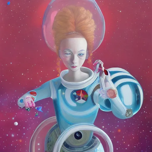 Prompt: oil painting of a princess lost in space, james jean vibes