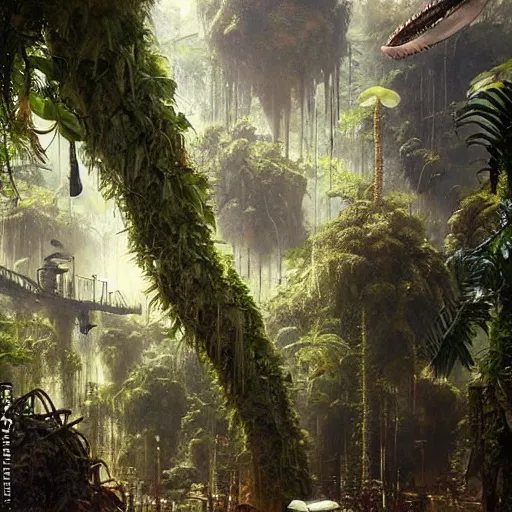 Prompt: epic, ultra detailed, hyper - real alien jungle by greg rutkowski inside salvador dali