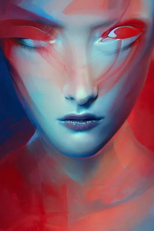 Prompt: 3 d, sci - fi, morning, sun rays, sleepy fashion model face, cinematic, lightning clouds, vogue cover style, stanley kubrick, light red and deep blue mood, realistic painting, intricate oil painting, high detail, figurative art, multiple exposure, poster art, 3 d, by tooth wu and wlop and beeple and greg rutkowski