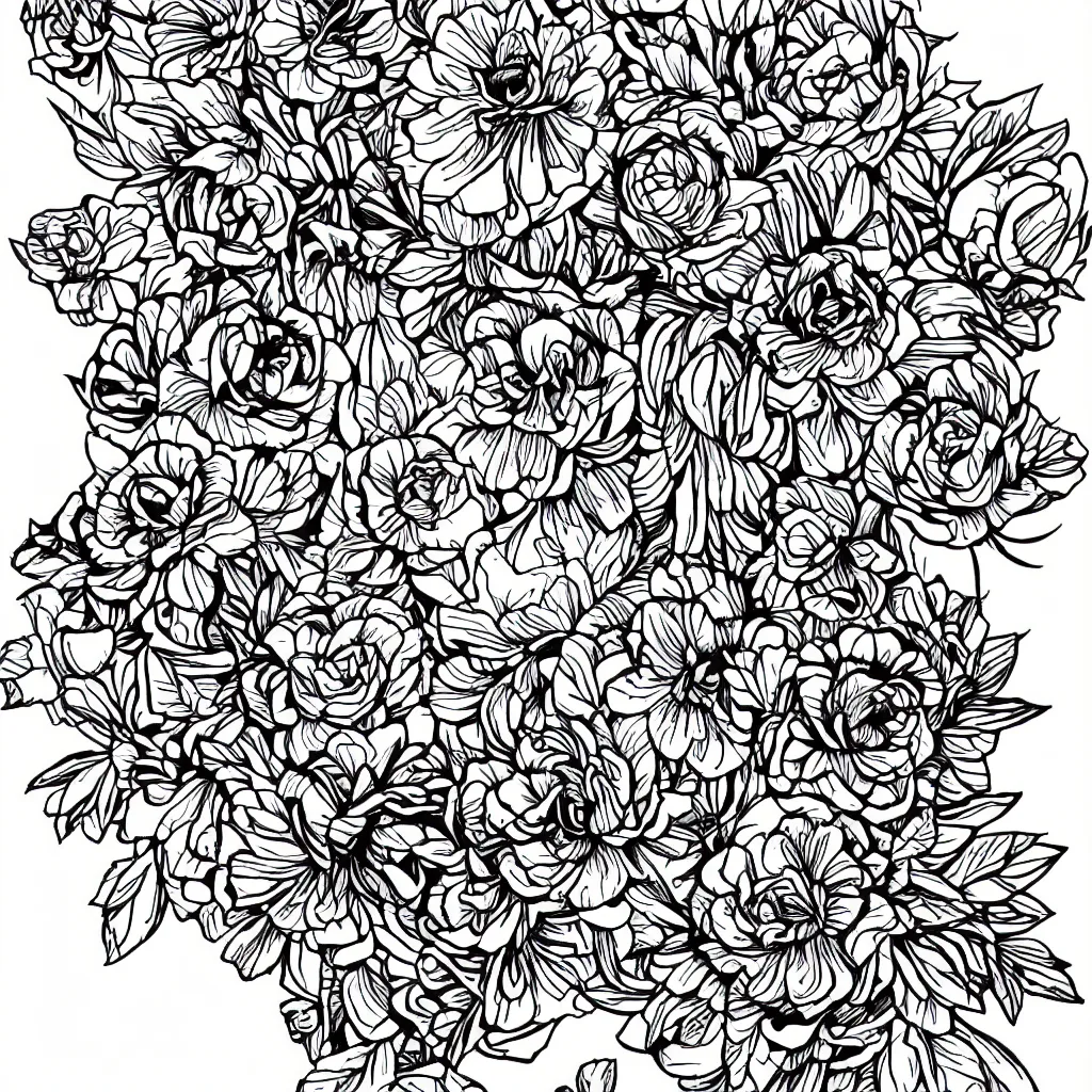 Prompt: tattoo design. line drawing. flowers. pretty