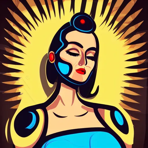 Prompt: robot android woman 1 9 5 0 s era vector art cell shaded allure beautiful makeup curvy highly detailed art by ilya kushinov