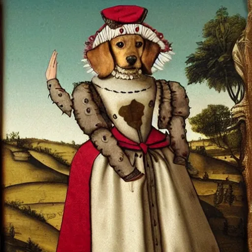 Prompt: a dog in a dress during the Renaissance