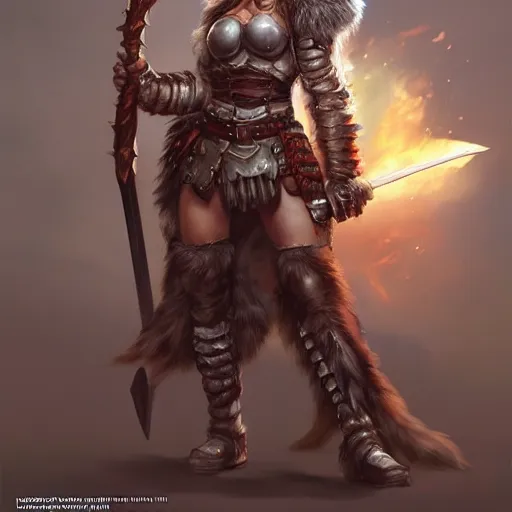 Prompt: female barbarian warrior, fully covered in armor and furs, art by artgerm and greg rutkowski and magali villeneuve, d & d, fantasy, portrait, highly detailed, headshot, digital painting, trending on artstation, concept art, sharp focus, illustration