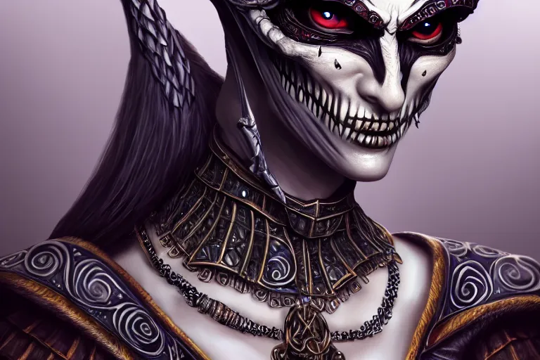 Image similar to a full portrait of a beautiful woman wearing, wearing extremely detailed attire, slim complexity, extremely detailed white eyes, medievil, dnd, extremely detailed, high quality, trending on artstation, photo realistic