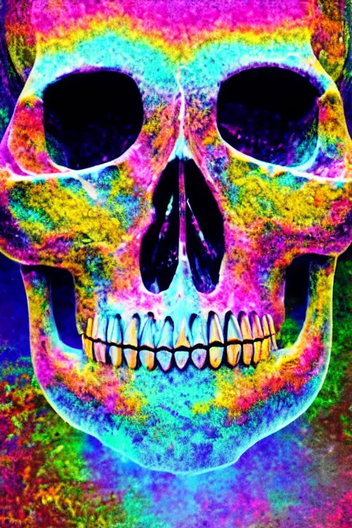 Prompt: skull made of crystal rainbow ,8k , cinematic, detailed, intricate