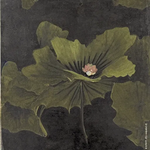 Prompt: a black lotus, fresco by francisco goya