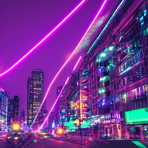 Image similar to neon purple blinking lights on a neon city