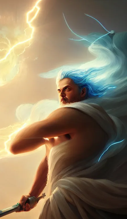 Prompt: the god zeus, lightning, action, epic, sharp focus, digital art, concept art, dynamic lighting, by anna dittman, jessica rossier and rossdraws