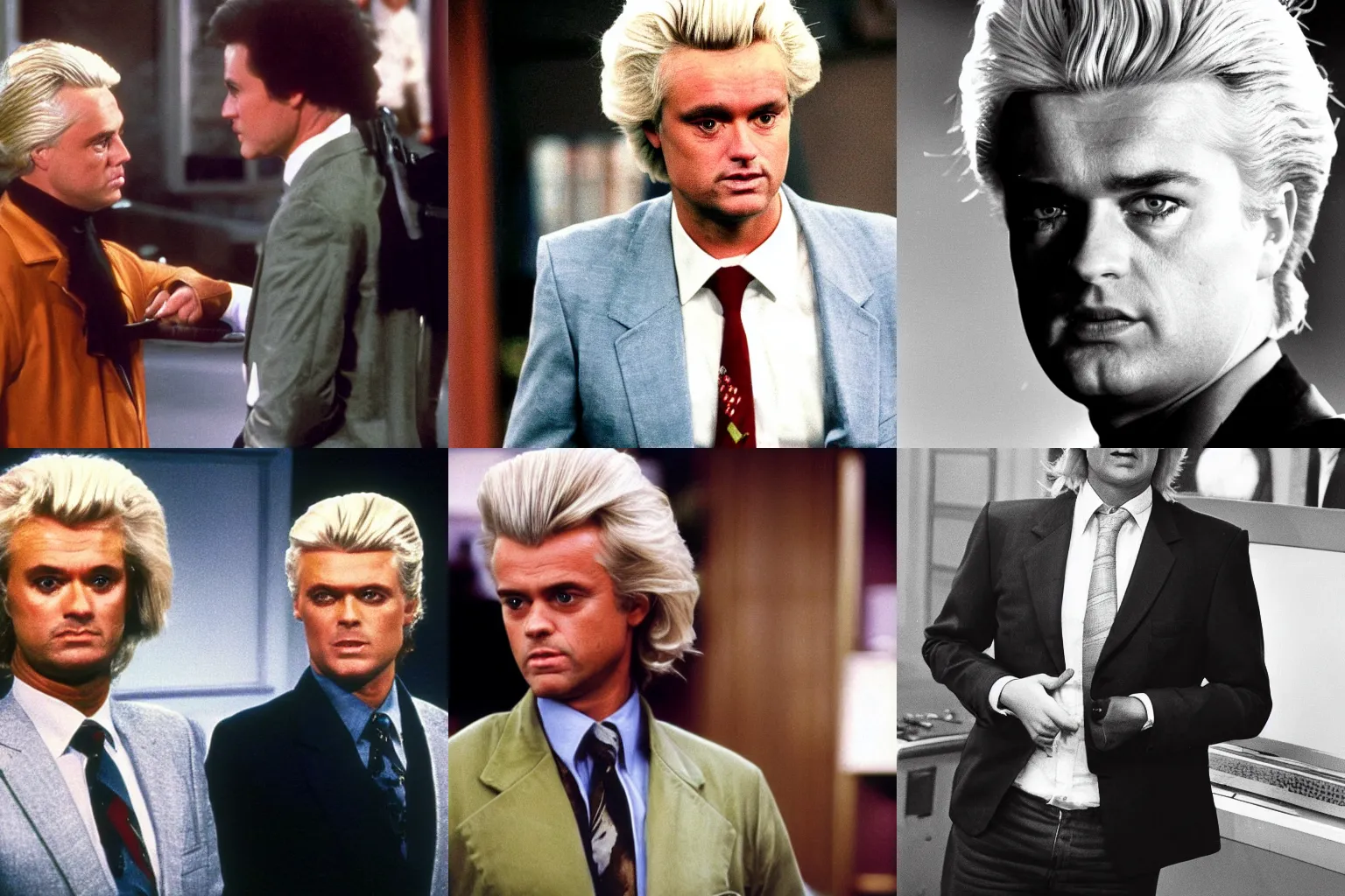 Prompt: Geert Wilders guest starring in the tv series the bold and the beautiful 1987