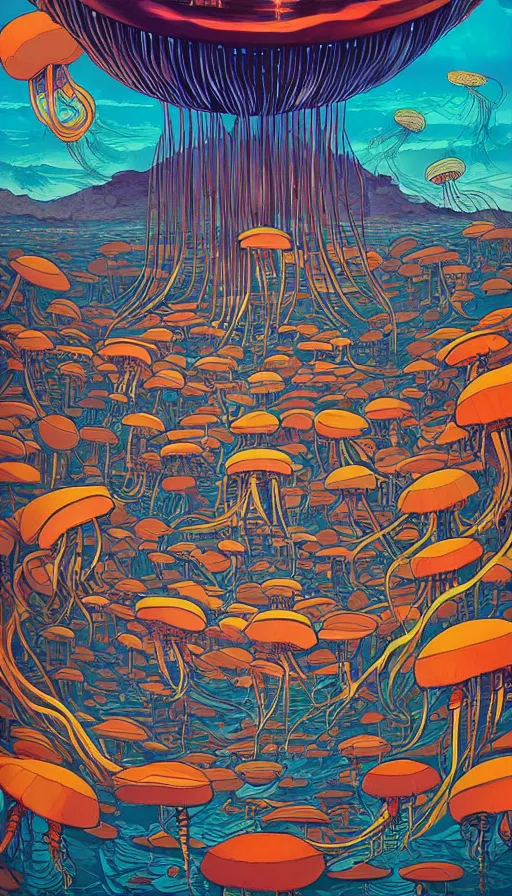 Image similar to The land of the jellyfish, italian futurism, Dan Mumford, da vinci, Josan Gonzalez