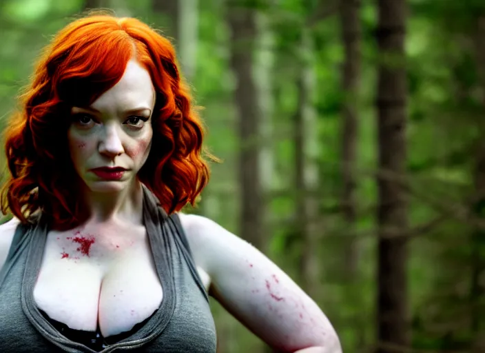 Prompt: filmstill christina hendricks the walking dead, 1 0 0 mm lens, canon eos, red cinema camera, frontal view, dynamic pose, intricate, elegant, highly detailed, centered, redshift, octane, smooth, sharp focus, zeiss lens,