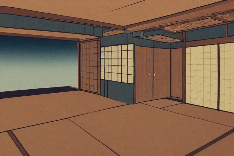 Prompt: concept art of japanese room, sen no rikyu, urasenke, paint style