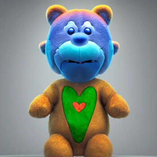 Image similar to hyperrealistic dslr film still of a care bear with marijuana emblem on belly, stunning 8 k octane comprehensive 3 d render, inspired by istvan sandorfi & greg rutkowski & unreal engine, perfect symmetry, dim volumetric cinematic lighting, extremely hyper - detailed, extremely lifelike attributes & texture, intricate, masterpiece, artstation, stunning