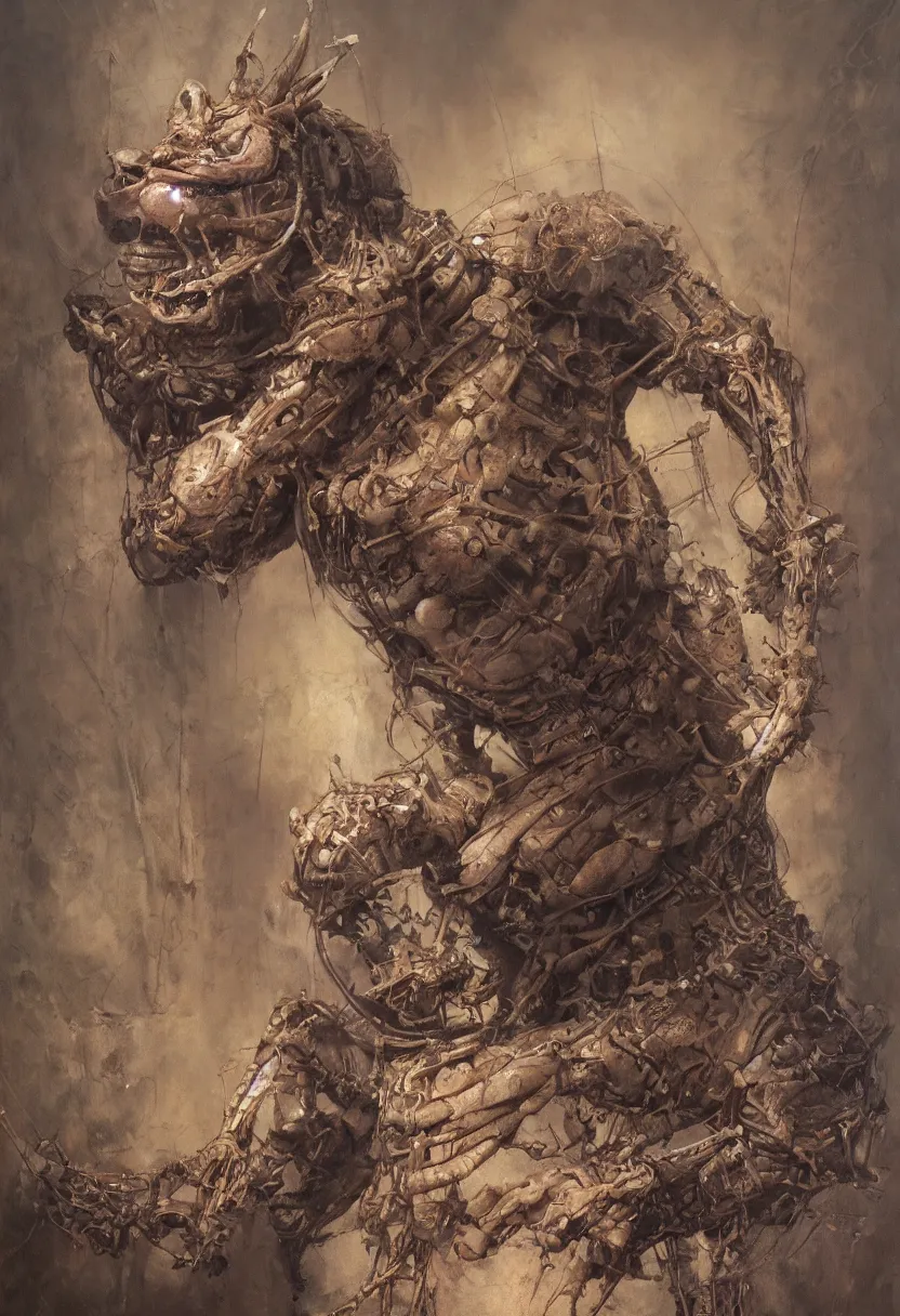 Prompt: beautiful oil clean painting of biomechanical big chungus by wayne barlowe, rembrandt, complex, stunning, realistic skin color, 4 k, high res, awardwinning, masterpiece, realistic lighting