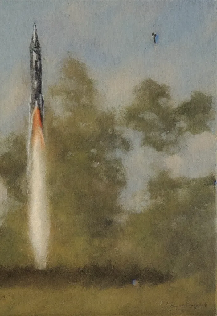 Image similar to rocket, ilsted, oil on canvas