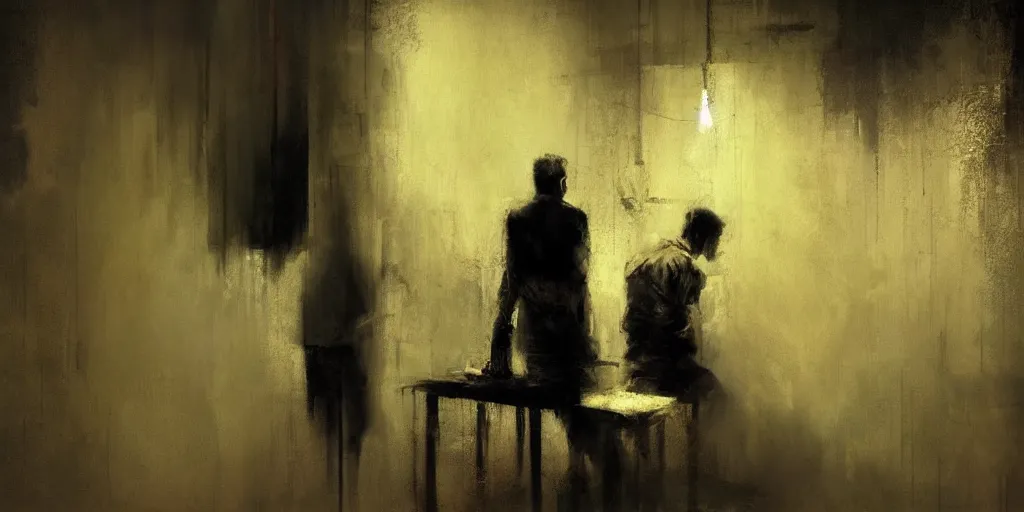 Image similar to loneliness in a room full of people, surrealism, grief, digital art, rumination, oil painting, illustration, detailed, dramatic lighting, artstation, by guy denning, by craig mullins