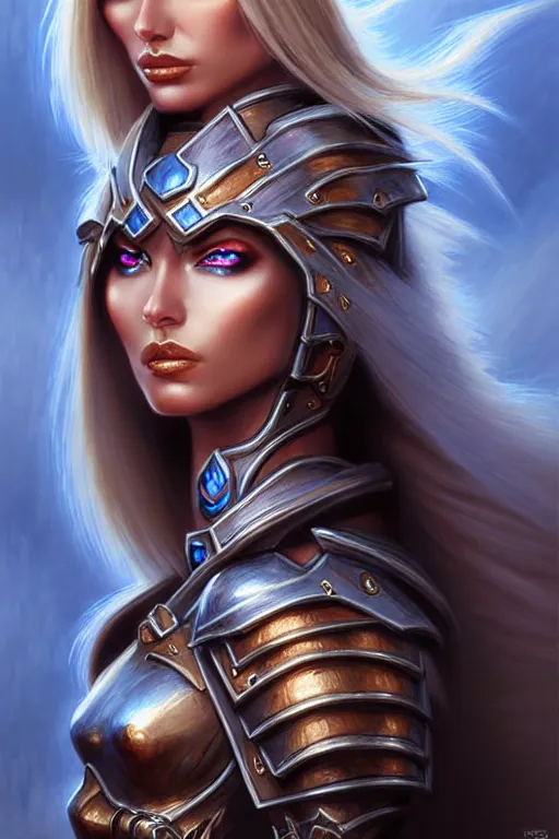 Image similar to female model, fantasy armor, detailed face, tony sart