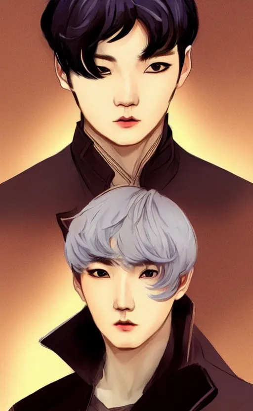 Image similar to MIN YOONGI is ZUKO, night time, dynamic lighting , looking at his FIRE SCAR reflection, +++ super super super dynamic posing, j.c. leyendecker, Valentina Remenar, thick eyebrows, super serious facial expression
