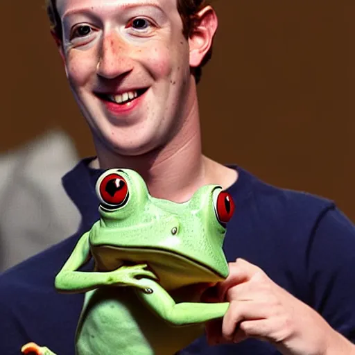 Image similar to mark zuckerberg holding his pet frog looking at the camera