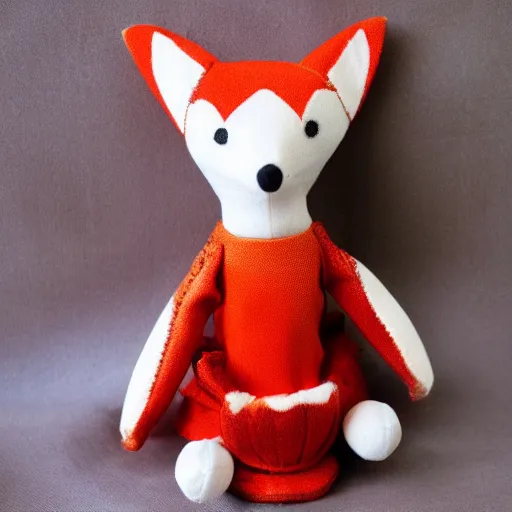 Prompt: a toy fox wearing a beautiful dress