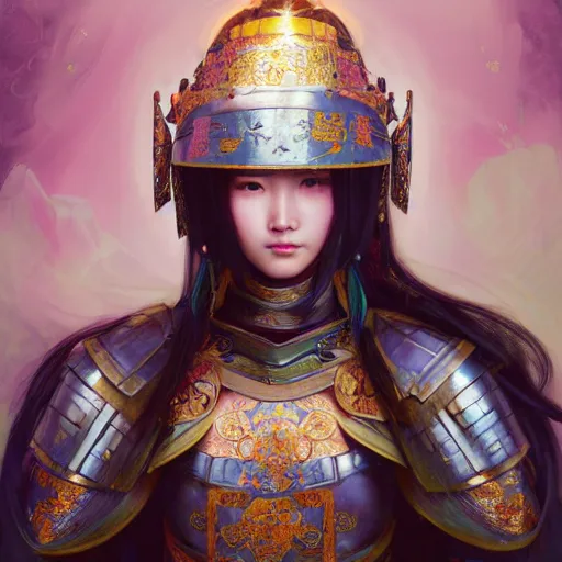 Image similar to beautiful and divine and holy and elite and colorlpunk young three kingdom chinese female armor knight portrait +shinnyy eyes+front face with light flowing hair, ultradetail face, art and illustration by tian zi and craig mullins and WLOP and alphonse mucha, fantasy, intricate complexity, human structure, human anatomy, fantasy character concept, watermark, blurry, hyperrealism 8k