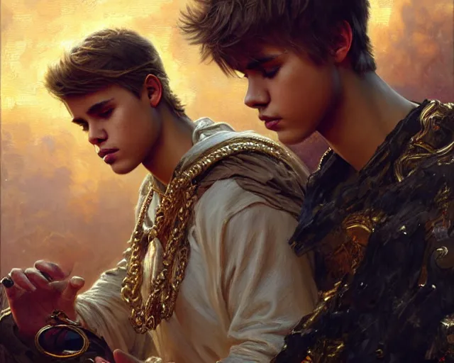 Image similar to attractive justin bieber as a god. highly detailed painting by gaston bussiere, craig mullins, j. c. leyendecker 8 k