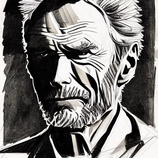 Image similar to a realistic yet scraggly portrait sketch of the side profile of a stern and sophisticated clint eastwood, trending on artstation, intricate details, in the style of frank auerbach, in the style of sergio aragones, in the style of martin ansin, in the style of david aja, in the style of mattias adolfsson