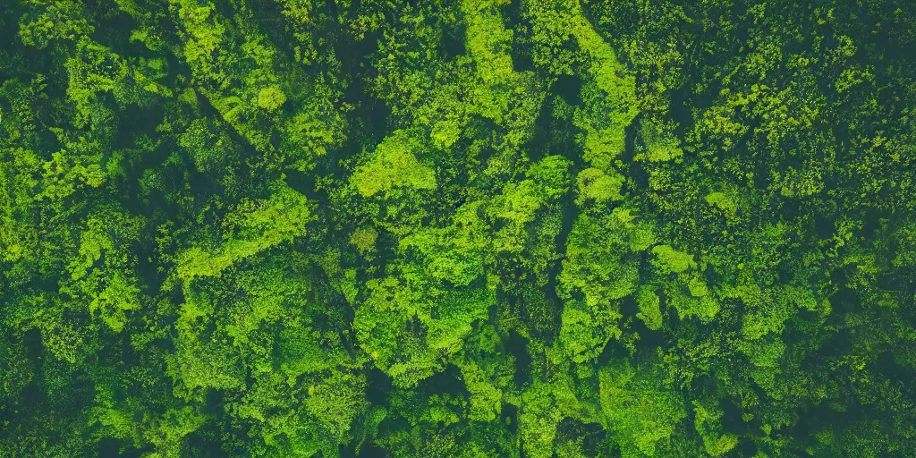 Prompt: drone shot photo of a landscape with lush forest, wallpaper, very very wide shot, iceland, new zeeland, green flush moss, national geographic, award landscape photography, professional landscape photography, ancient forest, sunny, day time, beautiful