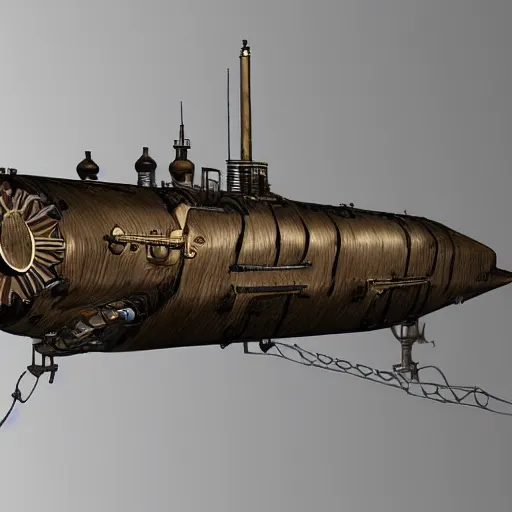 Prompt: steampunk inspired submarine airship