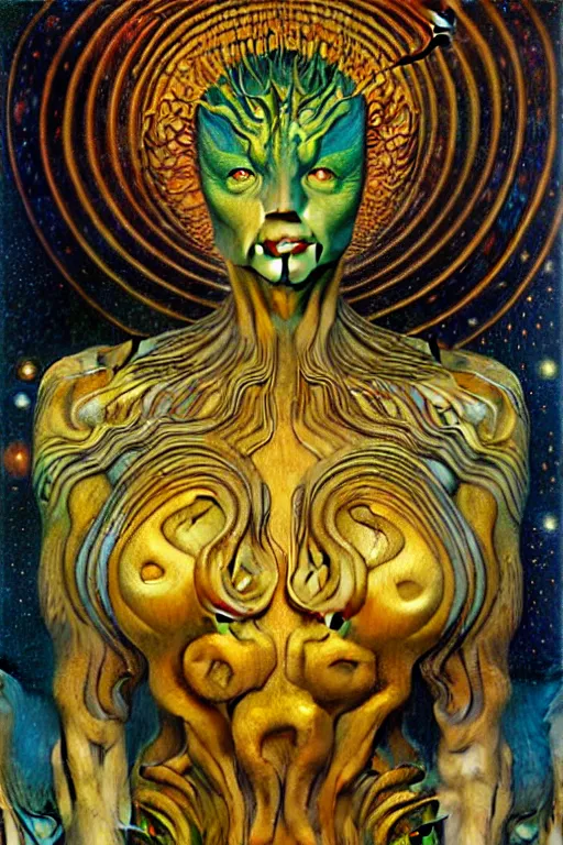 Image similar to Atypical Alien by Karol Bak, Jean Delville, William Blake, Gustav Klimt, and Vincent Van Gogh, visionary