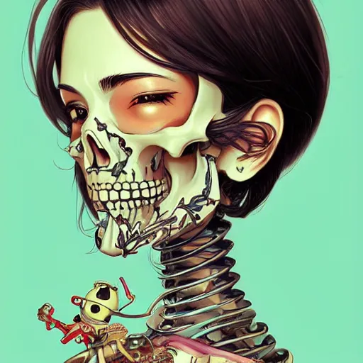 Prompt: anime manga skull portrait young woman, pixar, jesse toy story, skeleton, intricate, elegant, highly detailed, digital art, ffffound, art by JC Leyendecker and sachin teng