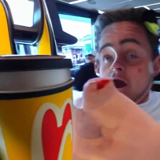 Prompt: gopro footage of me in mcdonalds ordering a cheeseburger, pov, dramatic