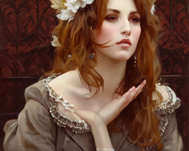 Image similar to a beautiful realistic portrait painting of liz katz in the victorian sydney australia at a horse racing derby, intricate, elegant, highly detailed, digital painting, artstation, concept art, by krenz cushart and artem demura and alphonse mucha