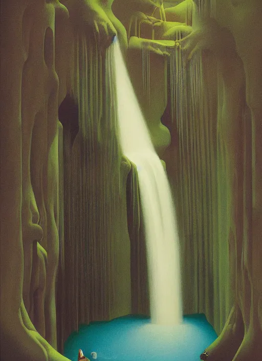 Image similar to a waterfall of nun-cats Edward Hopper and James Gilleard, Zdzislaw Beksinski, Mark Ryden, Wolfgang Lettl highly detailed