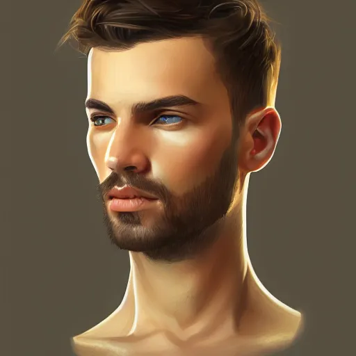 Prompt: a portrait of a handsome young man, highly detailed, digital painting, trending on artstation