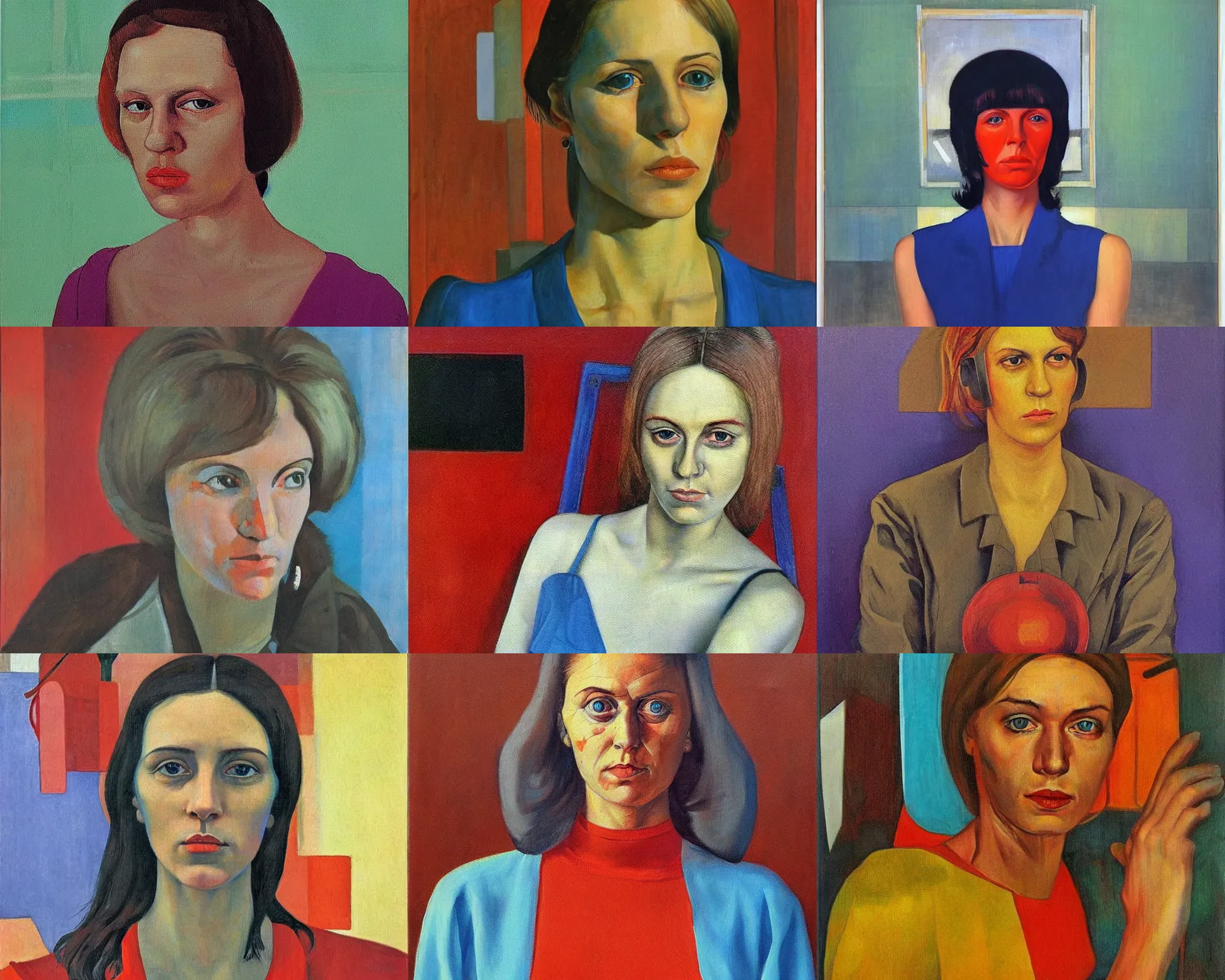 Prompt: woman portrait 1 9 7 0 s style, painting by kuzma petrov - vodkin, cyberpunk