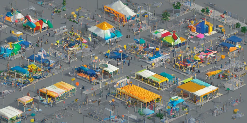 Prompt: isometric 3 d rendering of a county fair, art deco, octane render, trending on artstation,