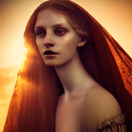 Image similar to photographic portrait of a stunningly beautiful medieval maiden gothic female in soft dreamy light at sunset, contemporary fashion shoot, by edward robert hughes, annie leibovitz and steve mccurry, david lazar, jimmy nelsson, breathtaking, 8 k resolution, extremely detailed, beautiful, establishing shot, artistic, hyperrealistic, beautiful face, octane render