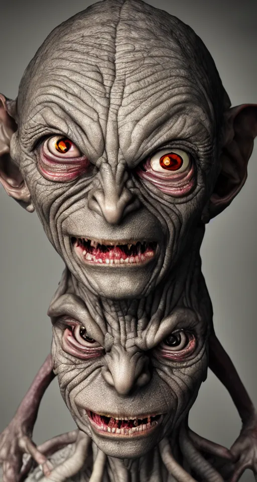 Prompt: photo of demon gollum, fullbody portrait, realistic face, detailed, sony a 7 r