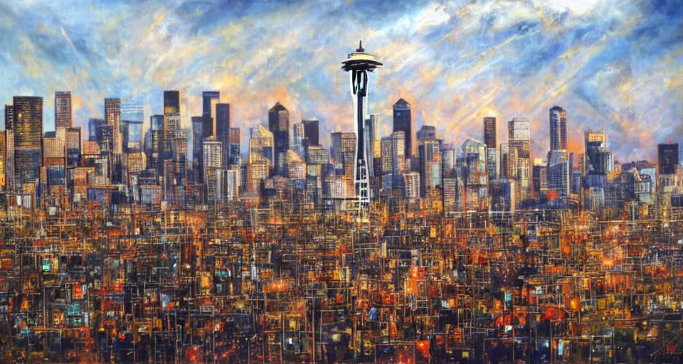 Image similar to Seattle skyline, by Karol Bak