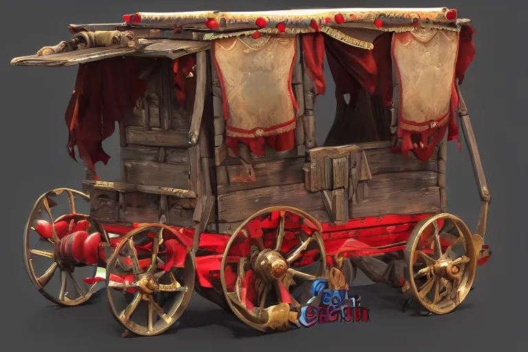 Prompt: 3d sculpt of a gypsy circus wagon, artstaton, League of Legends, red dead redemption2, overwatch, digital illustration