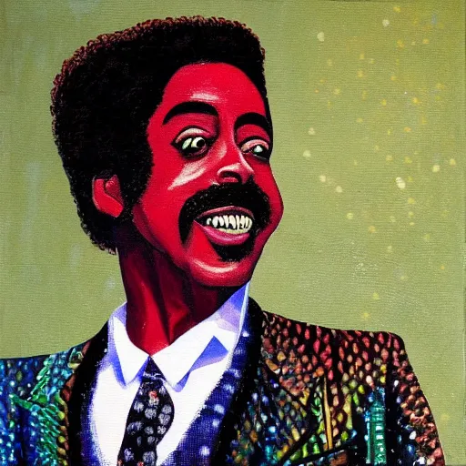 Prompt: a painting of morris day in the style of mordecai ardon.