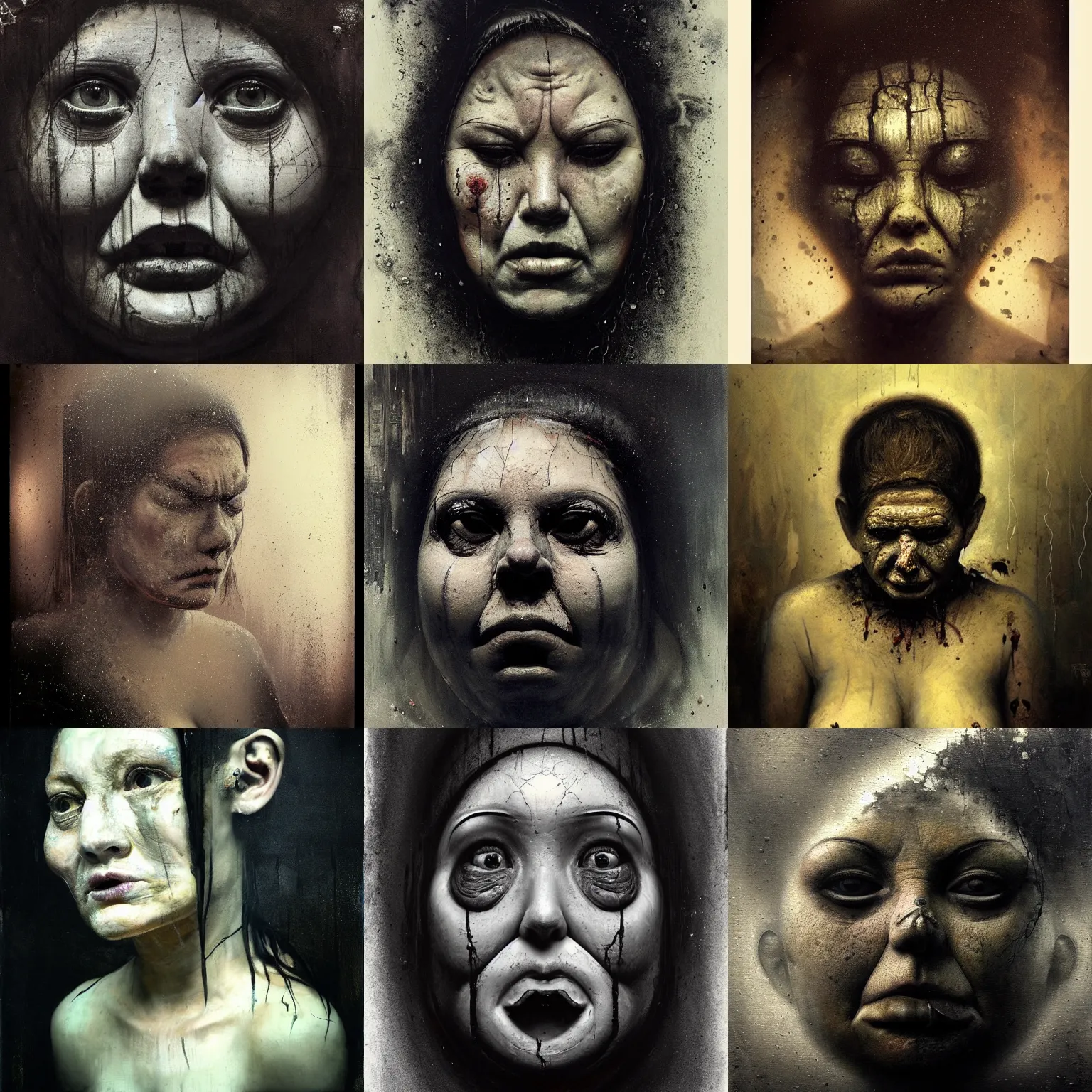 Prompt: portrait of the face of big old sumoringer as despair from sandman, venus of willendorf, by jeremy mann, by gregory crewdson, by bastien lecouffe deharme, by russ mills, sad face, topknot, black hair, mourning, black eyes, white room, soft lightning, high detailed, 8 k