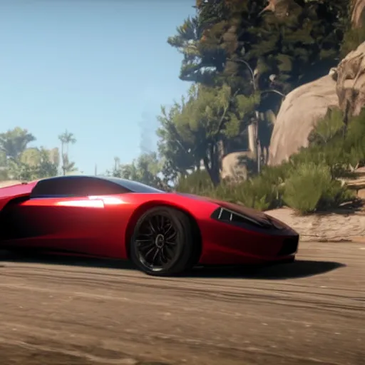 Image similar to futuristic sleek sports car in red dead redemption 2