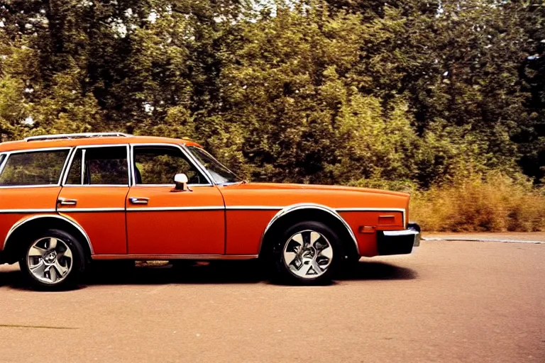 Prompt: 1975 Volvo ((Firebird)) wagon, movie still, speed, cinematic Eastman 5384 film